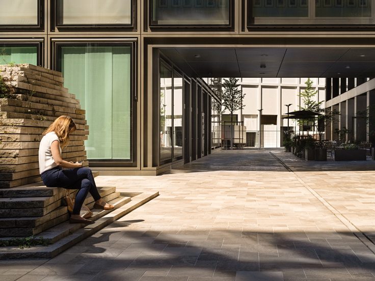 Sitting on ledge outside store